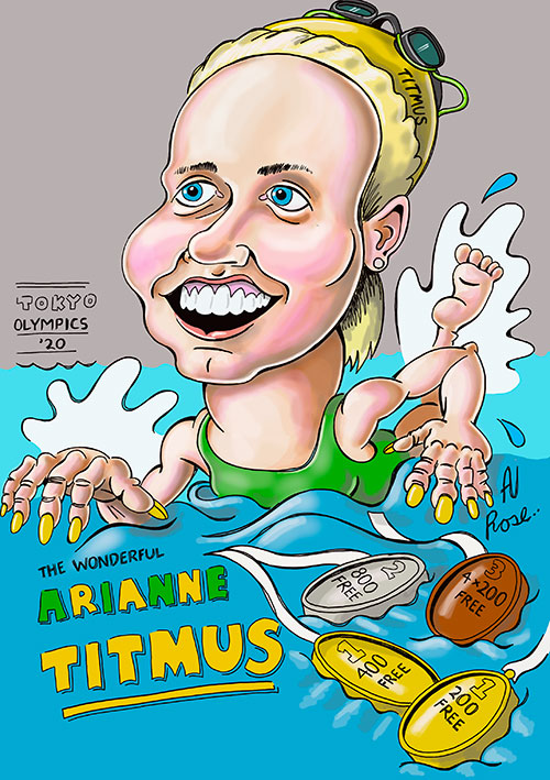 Arianne Titmus Caricature - 2021 Tokyo Olympics