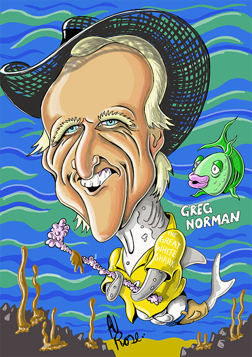 Greg Norman. Colour caricature