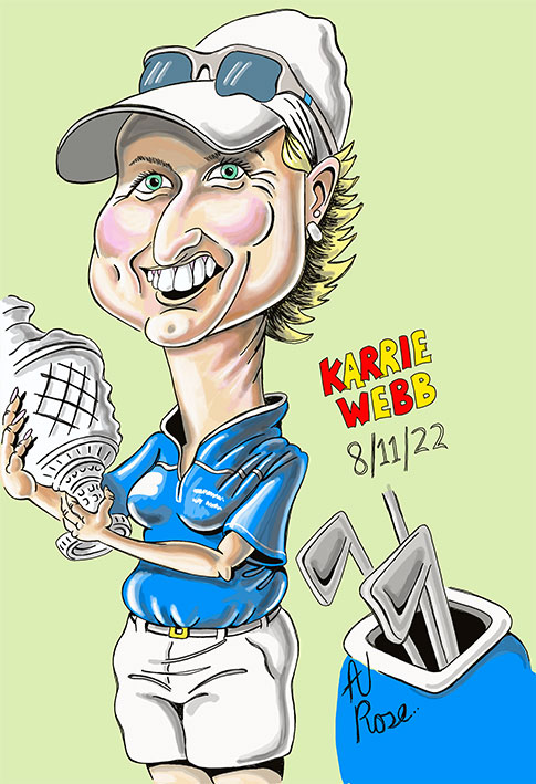 Karrie Webb. Colour caricature Sporticatures '22 - Past Greats Of Sport