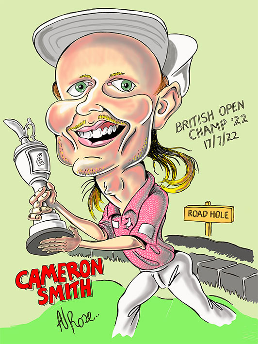 colour caricature Cameron Smith British Open Champ '22