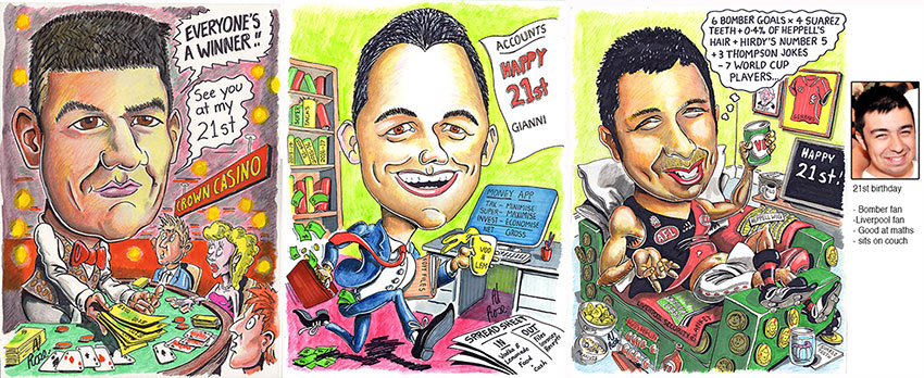 3 21st birthday caricatures to go with the one above