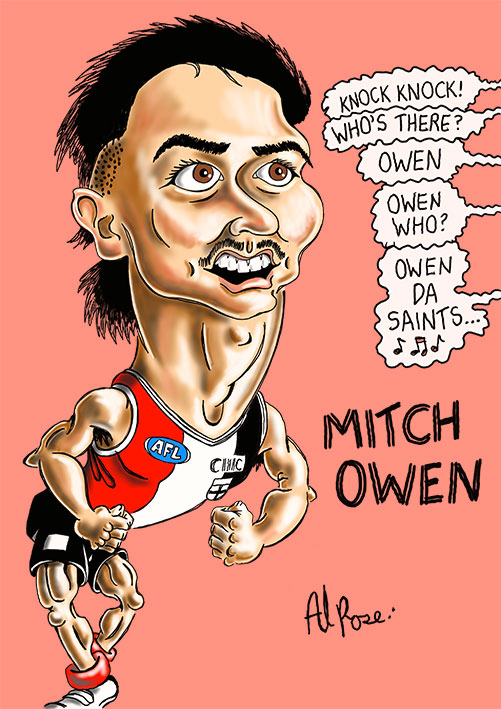 caricature Saints Rookie series forward Mitch Owen